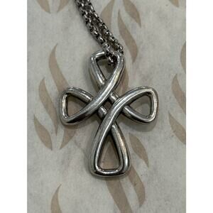 James Avery Retired Sterling Silver Eternal Ribbon Cross Pendant w/ JA Necklace